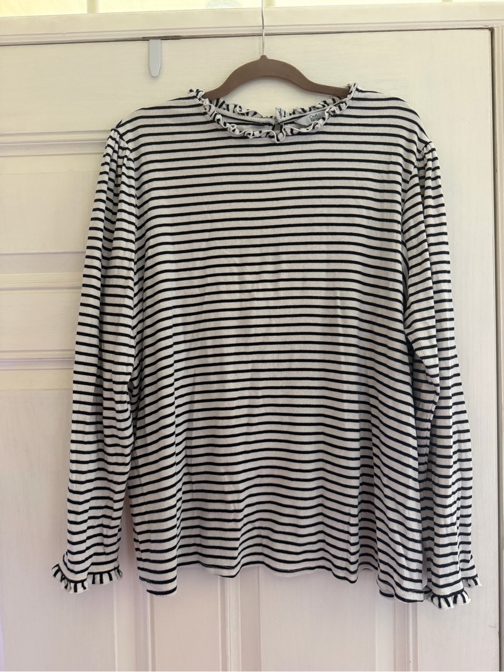 croft & barrow Dark Navy and White Striped Ruffle Neck Long-Sleeve Top